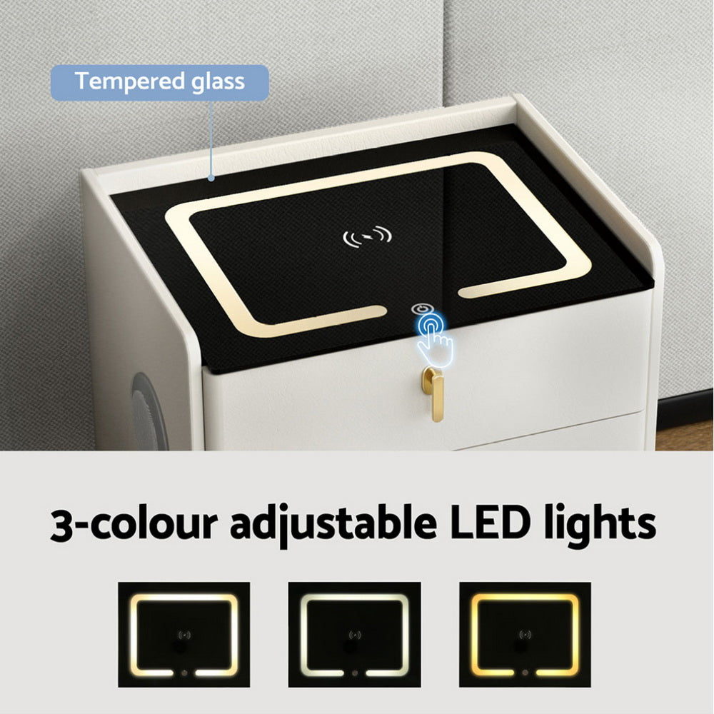 Artiss Bedside Table Wireless Charging - ALMA White FUR-X-BS-LED-04-WH
