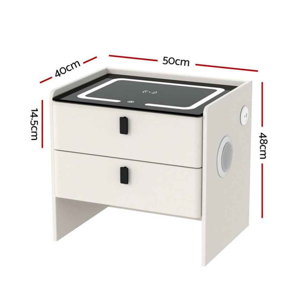 Artiss Smart Bedside Table Wireless Charging - BESS White FUR-X-BS-LED-05-WH