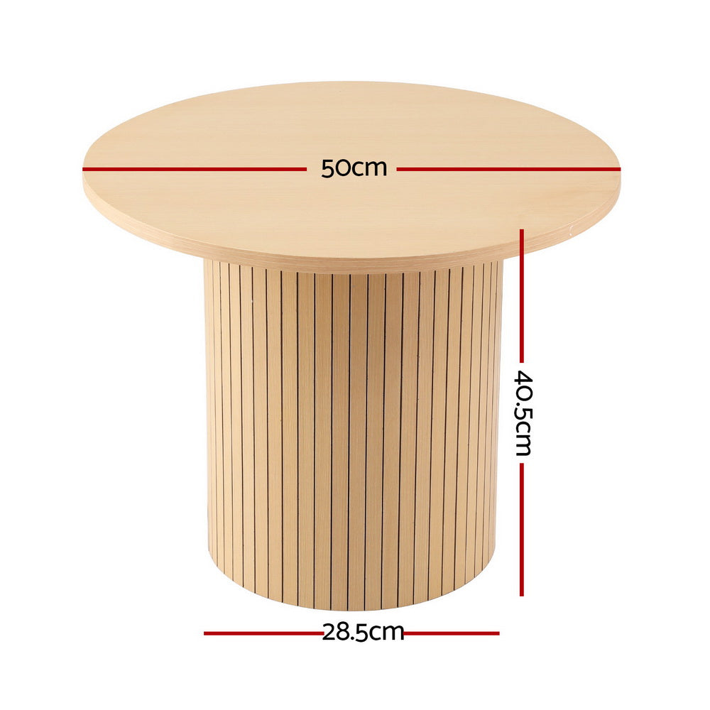 Artiss Coffee Table Round Fluted FUR-Y-COF-01-WD