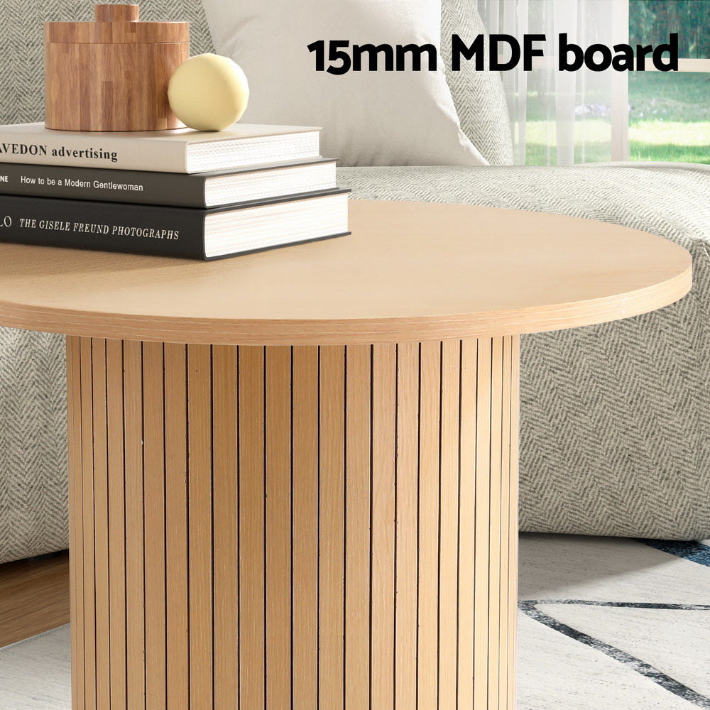 Artiss Coffee Table Round Fluted FUR-Y-COF-01-WD