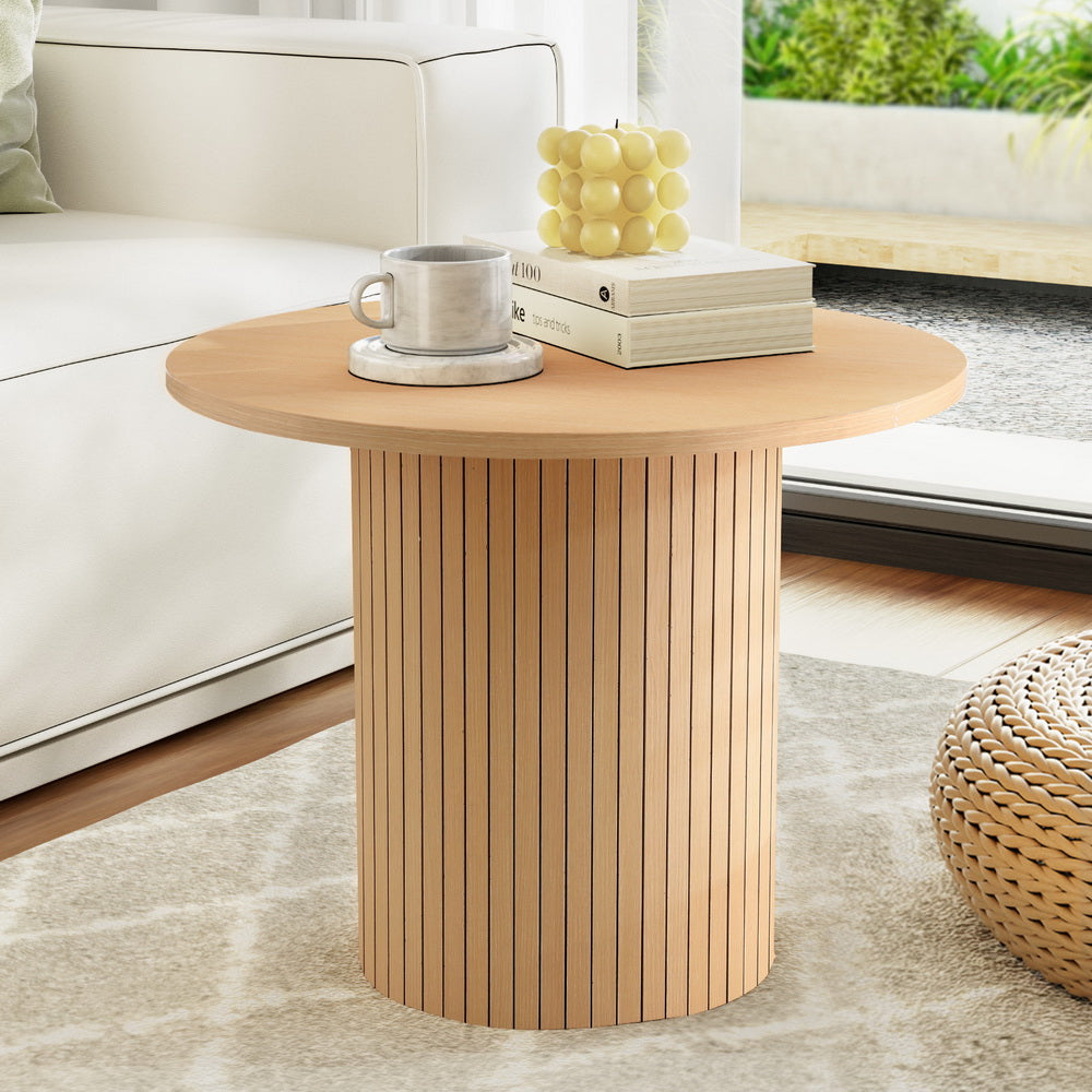 Artiss Coffee Table Round Fluted FUR-Y-COF-01-WD