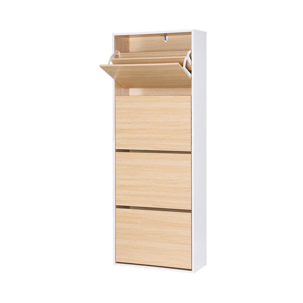 Artiss Shoe Rack Cabinet 24 Pairs Adjustable Shelf Pine FUR-Y-SHOE-4D-WHWD-AB