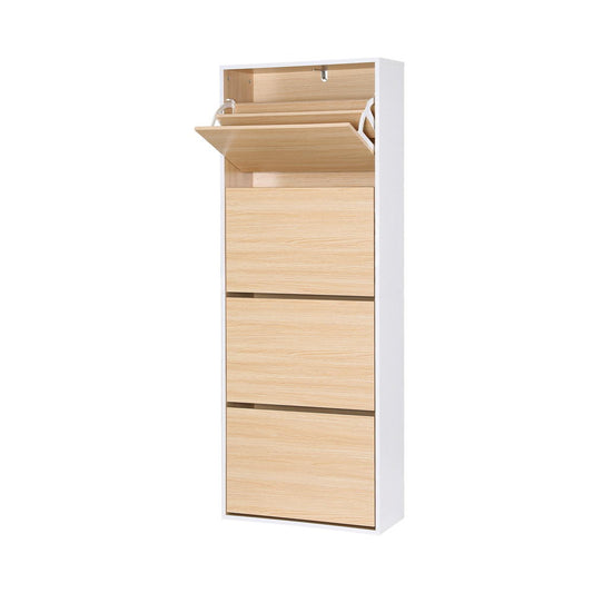 Artiss Shoe Rack Cabinet 24 Pairs Adjustable Shelf Pine FUR-Y-SHOE-4D-WHWD-AB