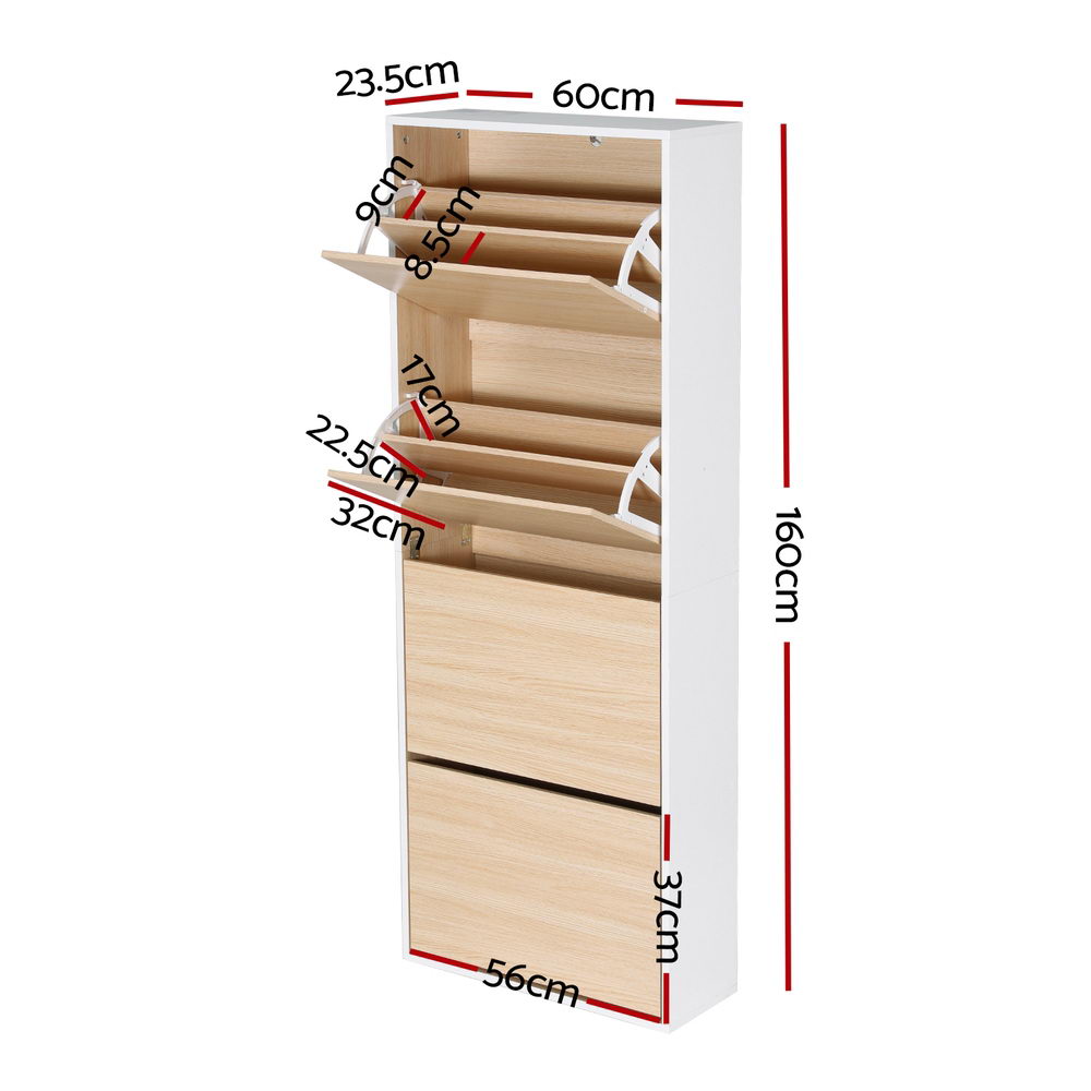 Artiss Shoe Rack Cabinet 24 Pairs Adjustable Shelf Pine FUR-Y-SHOE-4D-WHWD-AB