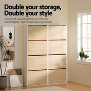 Artiss Shoe Rack Cabinet 24 Pairs Adjustable Shelf Pine FUR-Y-SHOE-4D-WHWD-AB