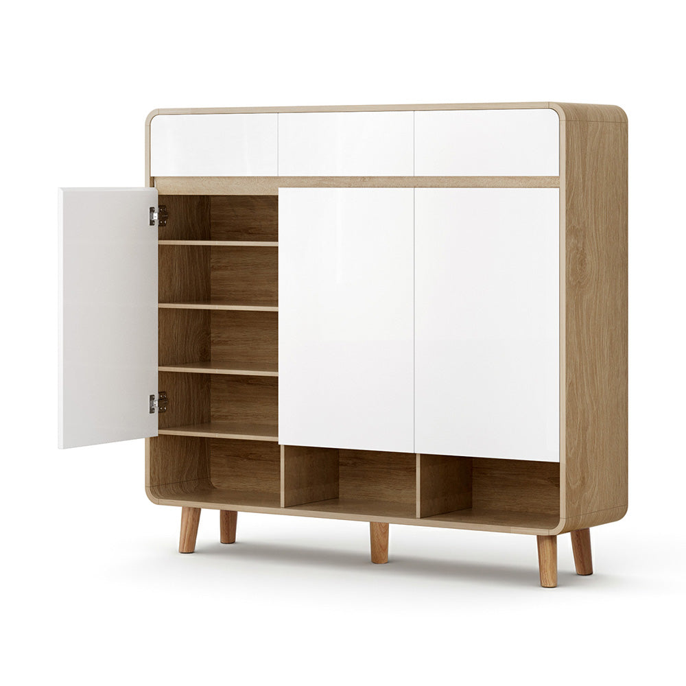 Artiss Shoe Rack Cabinet 25 Pairs Storage Cupboard Pine&White FUR-Y-SHOE120-WHWD-AB
