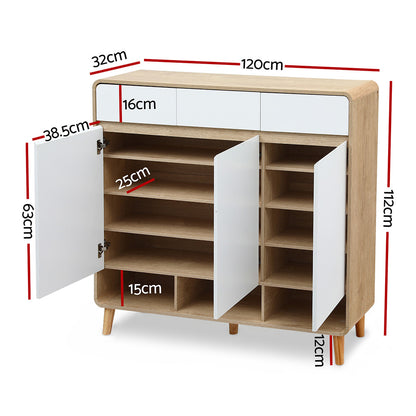 Artiss Shoe Rack Cabinet 25 Pairs Storage Cupboard Pine&White FUR-Y-SHOE120-WHWD-AB