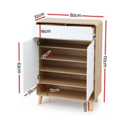 Artiss Shoe Rack Cabinet 20 Pairs Storage Cupboard Pine&White FUR-Y-SHOE80-WHWD-AB