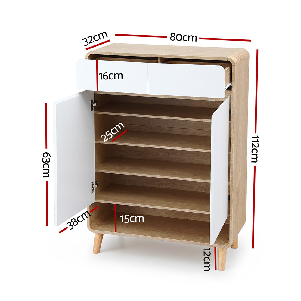 Artiss Shoe Rack Cabinet 20 Pairs Storage Cupboard Pine&White FUR-Y-SHOE80-WHWD-AB