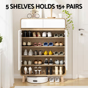 Artiss Shoe Rack Cabinet 20 Pairs Storage Cupboard Pine&White FUR-Y-SHOE80-WHWD-AB