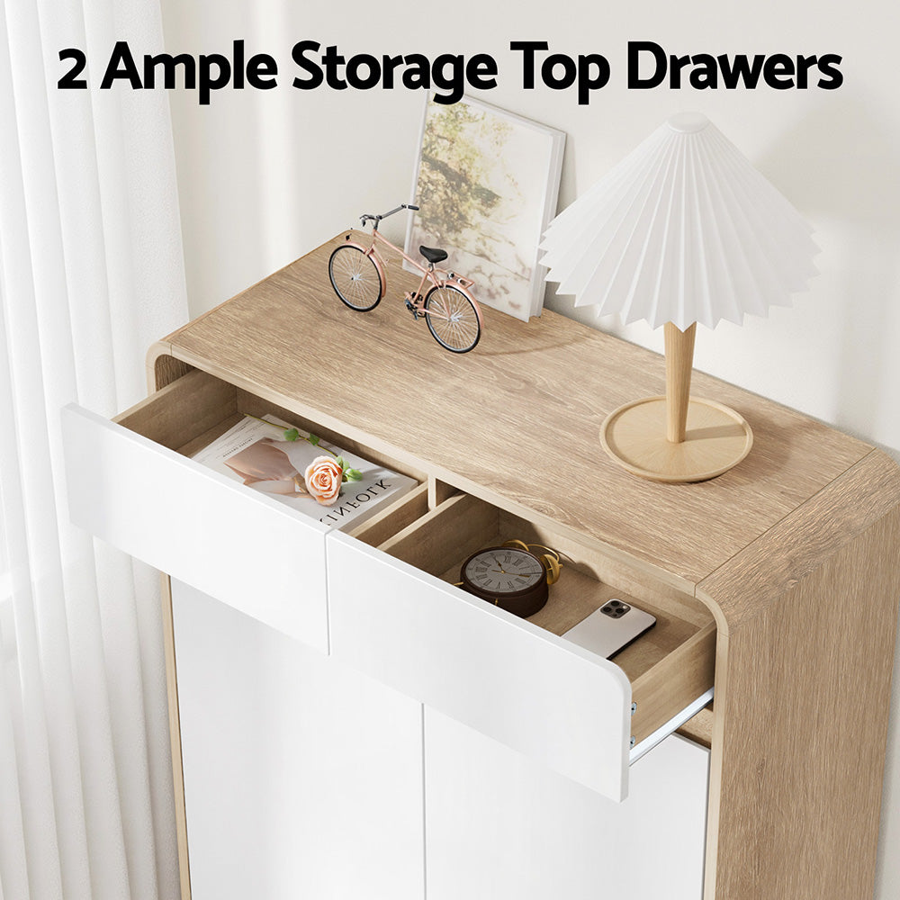 Artiss Shoe Rack Cabinet 20 Pairs Storage Cupboard Pine&White FUR-Y-SHOE80-WHWD-AB