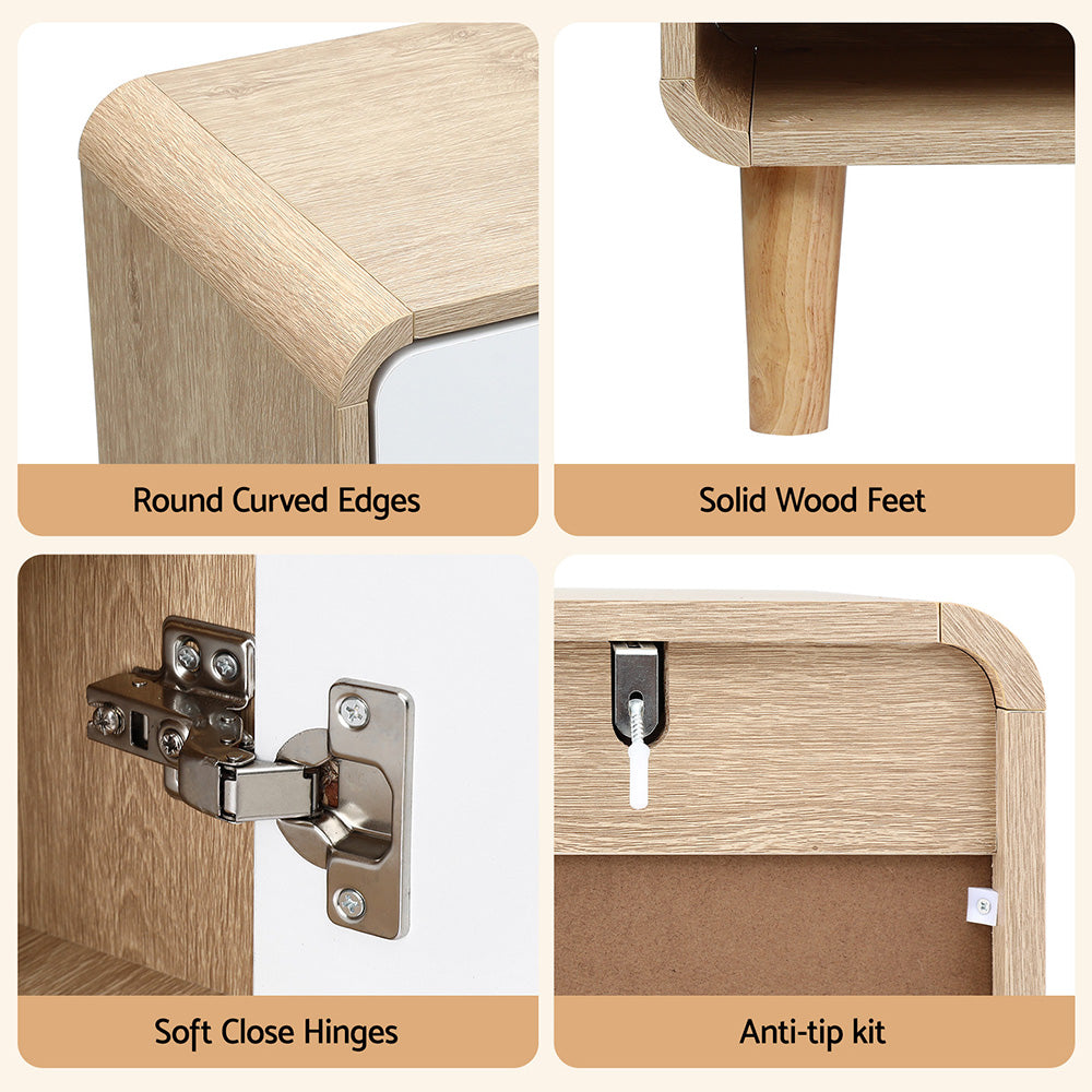Artiss Shoe Rack Cabinet 20 Pairs Storage Cupboard Pine&White FUR-Y-SHOE80-WHWD-AB