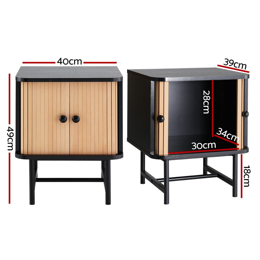 Artiss Bedside Table with Sliding Doors BORIS FUR-Y-SLD-01-BKWD