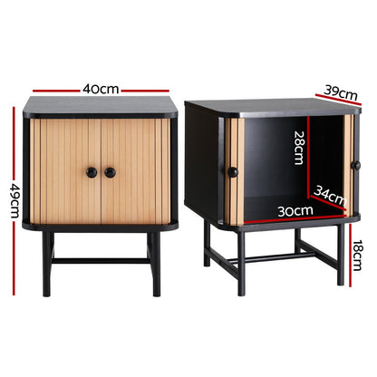 Artiss Bedside Table with Sliding Doors BORIS FUR-Y-SLD-01-BKWD