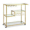 Artiss Bar Cart Drink Trolley Serving Cocktail Wine Rack Glass Holder 102cm Gold FUR-Z-BC-GLASS-100