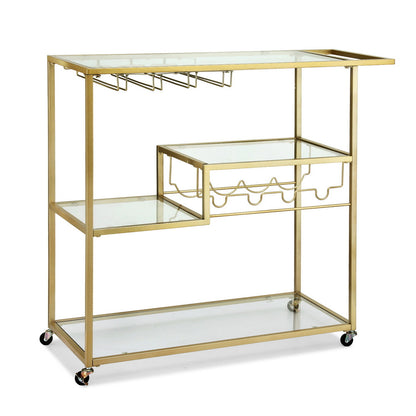 Artiss Bar Cart Drink Trolley Serving Cocktail Wine Rack Glass Holder 102cm Gold FUR-Z-BC-GLASS-100