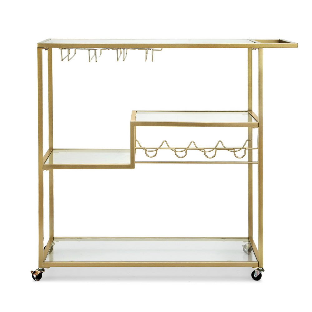 Artiss Bar Cart Drink Trolley Serving Cocktail Wine Rack Glass Holder 102cm Gold FUR-Z-BC-GLASS-100