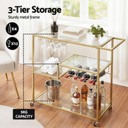 Artiss Bar Cart Drink Trolley Serving Cocktail Wine Rack Glass Holder 102cm Gold FUR-Z-BC-GLASS-100