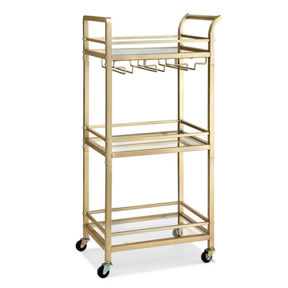 Artiss Kitchen Island Cart Trolley Rolling Serving Storage Wine Glass 43cm Gold FUR-Z-BC-GLASS-43