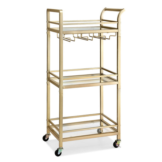 Artiss Kitchen Island Cart Trolley Rolling Serving Storage Wine Glass 43cm Gold FUR-Z-BC-GLASS-43