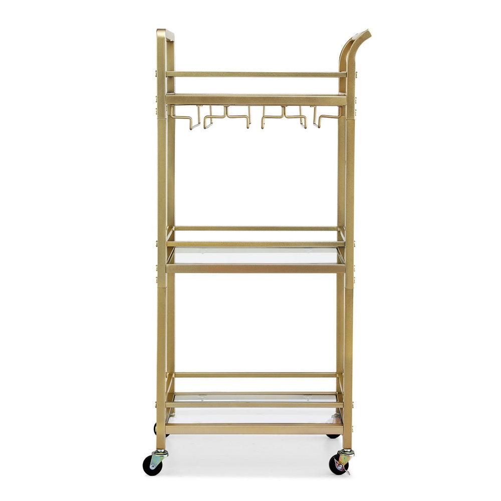 Artiss Kitchen Island Cart Trolley Rolling Serving Storage Wine Glass 43cm Gold FUR-Z-BC-GLASS-43