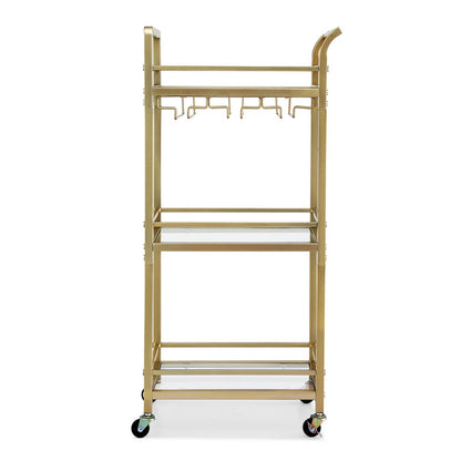 Artiss Kitchen Island Cart Trolley Rolling Serving Storage Wine Glass 43cm Gold FUR-Z-BC-GLASS-43