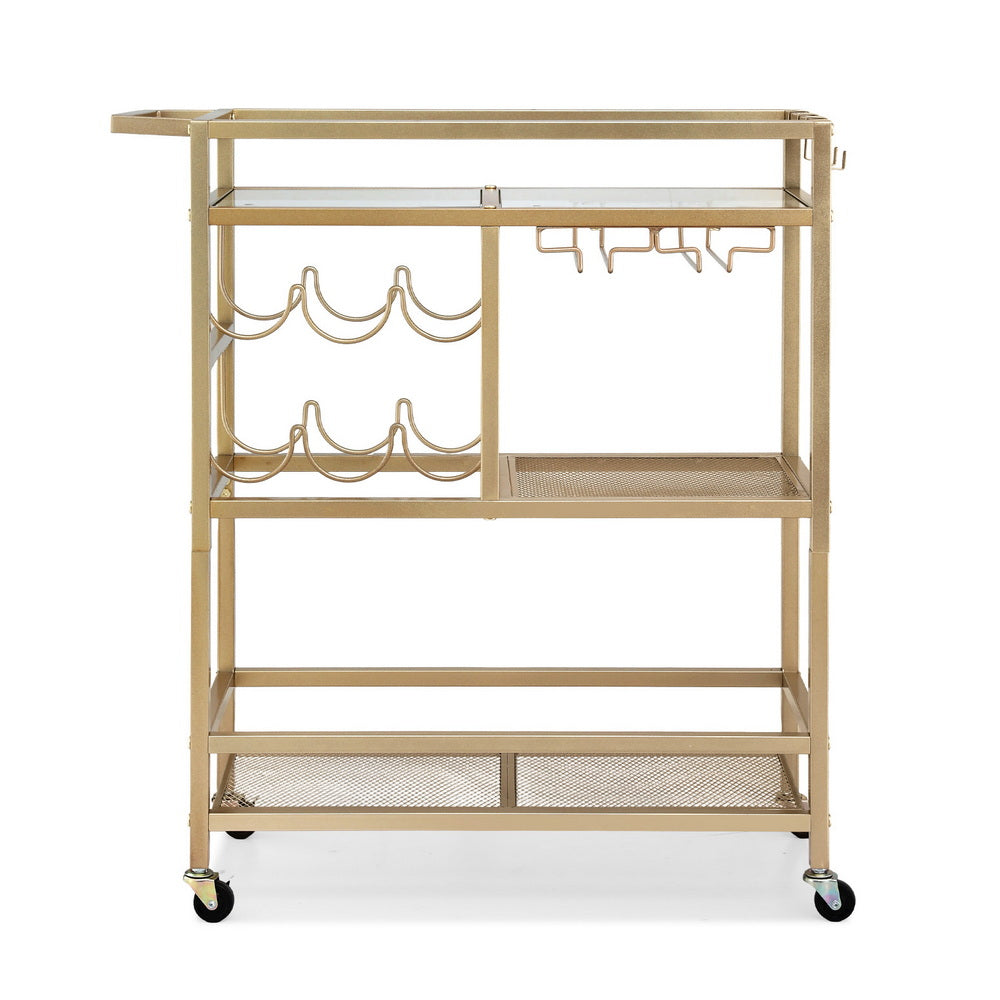 Artiss Bar Cart Drinks Trolley Serving Wine Rack Glass Holder 3 Hooks 72cm Gold FUR-Z-BC-GLASS-80