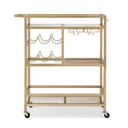 Artiss Bar Cart Drinks Trolley Serving Wine Rack Glass Holder 3 Hooks 72cm Gold FUR-Z-BC-GLASS-80