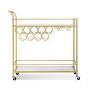 Artiss Bar Cart Drinks Trolley Serving Wine Rack Glass Holder Marble 85cm Gold FUR-Z-BC-PB-80