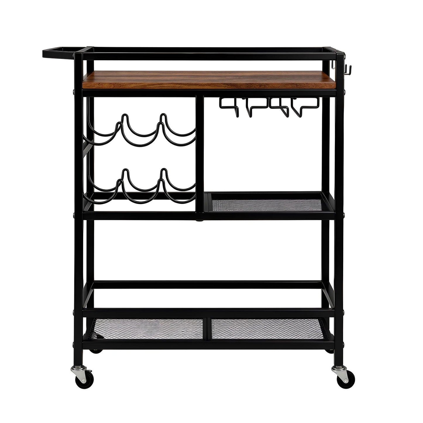 Artiss Bar Cart Drinks Trolley Serving Wine Rack Glass Holder 3 Hooks 72cm Black FUR-Z-BC-PB80-BK