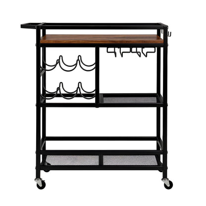Artiss Bar Cart Drinks Trolley Serving Wine Rack Glass Holder 3 Hooks 72cm Black FUR-Z-BC-PB80-BK