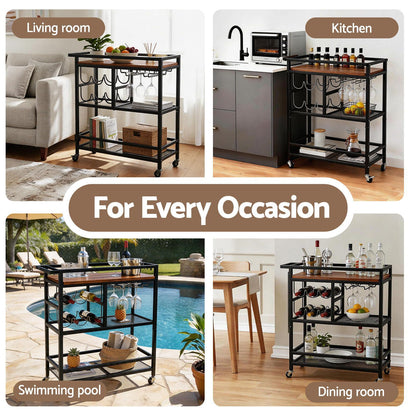 Artiss Bar Cart Drinks Trolley Serving Wine Rack Glass Holder 3 Hooks 72cm Black FUR-Z-BC-PB80-BK