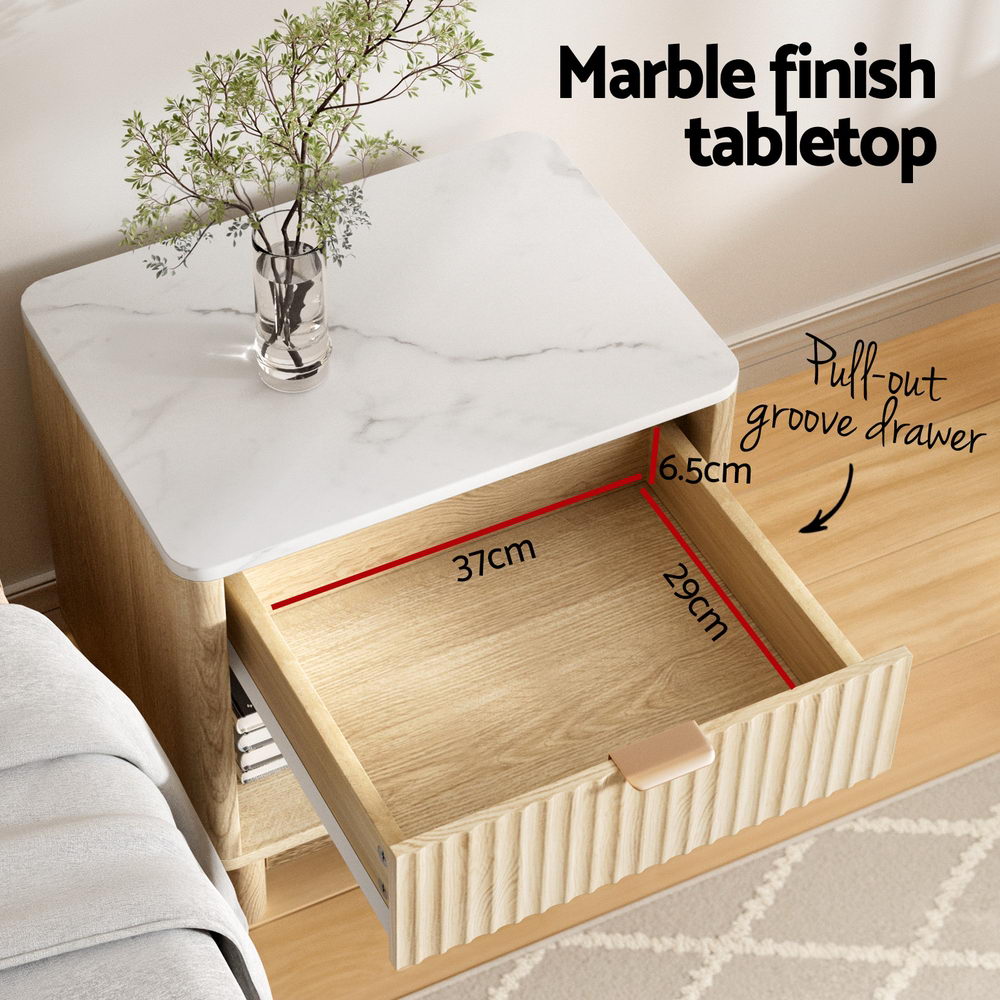 Artiss Bedside Table Nightstand 1 Drawer Shelves Pine FUR-Z-BS-01-WD