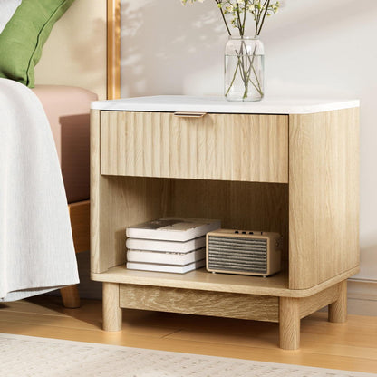 Artiss Bedside Table Nightstand 1 Drawer Shelves Pine FUR-Z-BS-01-WD