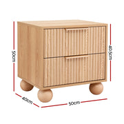 Artiss Rattan Bedside Table 2 Drawers Pine FUR-Z-BS-03-WD