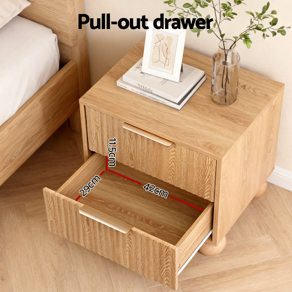 Artiss Rattan Bedside Table 2 Drawers Pine FUR-Z-BS-03-WD