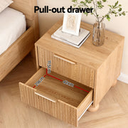 Artiss Rattan Bedside Table 2 Drawers Pine FUR-Z-BS-03-WD