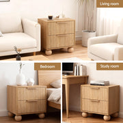 Artiss Rattan Bedside Table 2 Drawers Pine FUR-Z-BS-03-WD