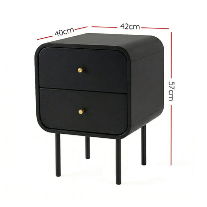 Artiss Bedside Table 2 Drawers Side End Table Nightstand Black FUR-Z-BS-04-BK