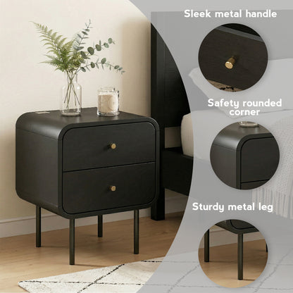 Artiss Bedside Table 2 Drawers Side End Table Nightstand Black FUR-Z-BS-04-BK