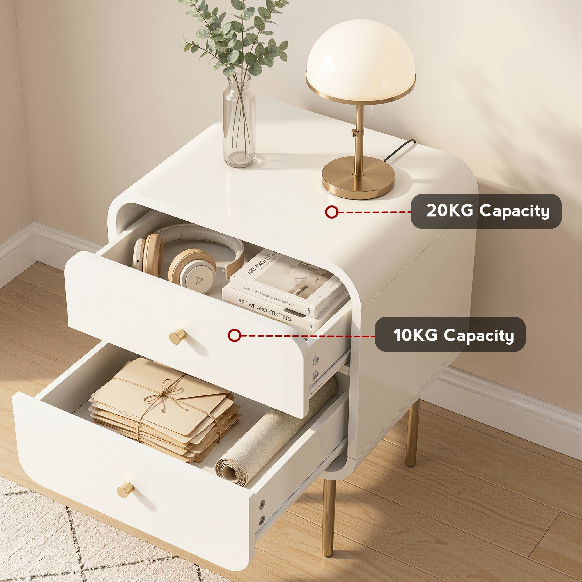 Artiss Bedside Table 2 Drawers Side End Table Nightstand White FUR-Z-BS-04-WHWD