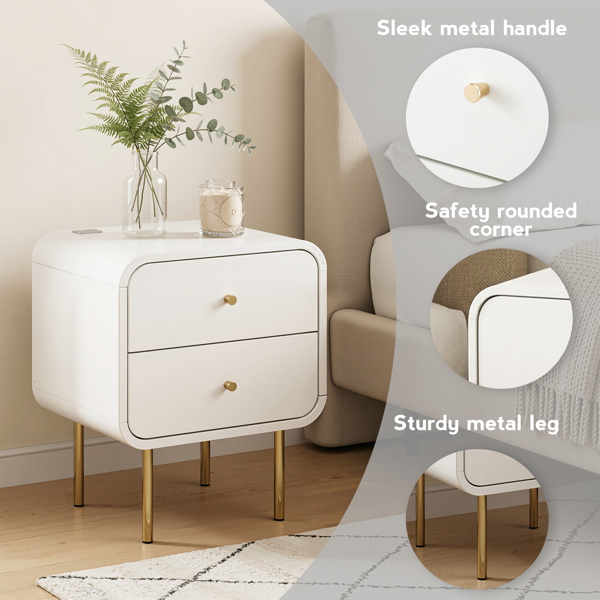 Artiss Bedside Table 2 Drawers Side End Table Nightstand White FUR-Z-BS-04-WHWD