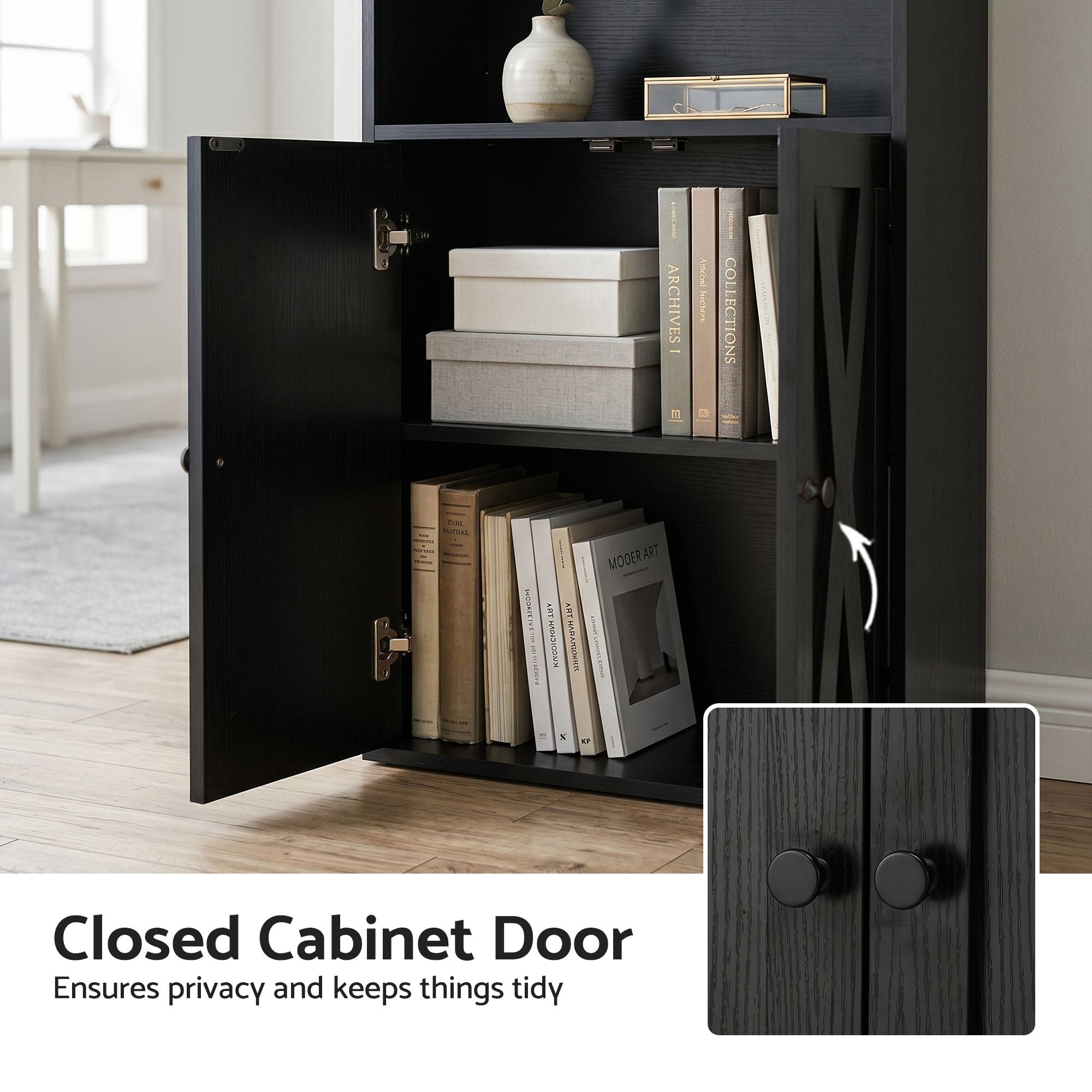 Artiss 6-Tier Bookshelf Display Cabinet Storage Black FUR-Z-BSHELF-6T-BK
