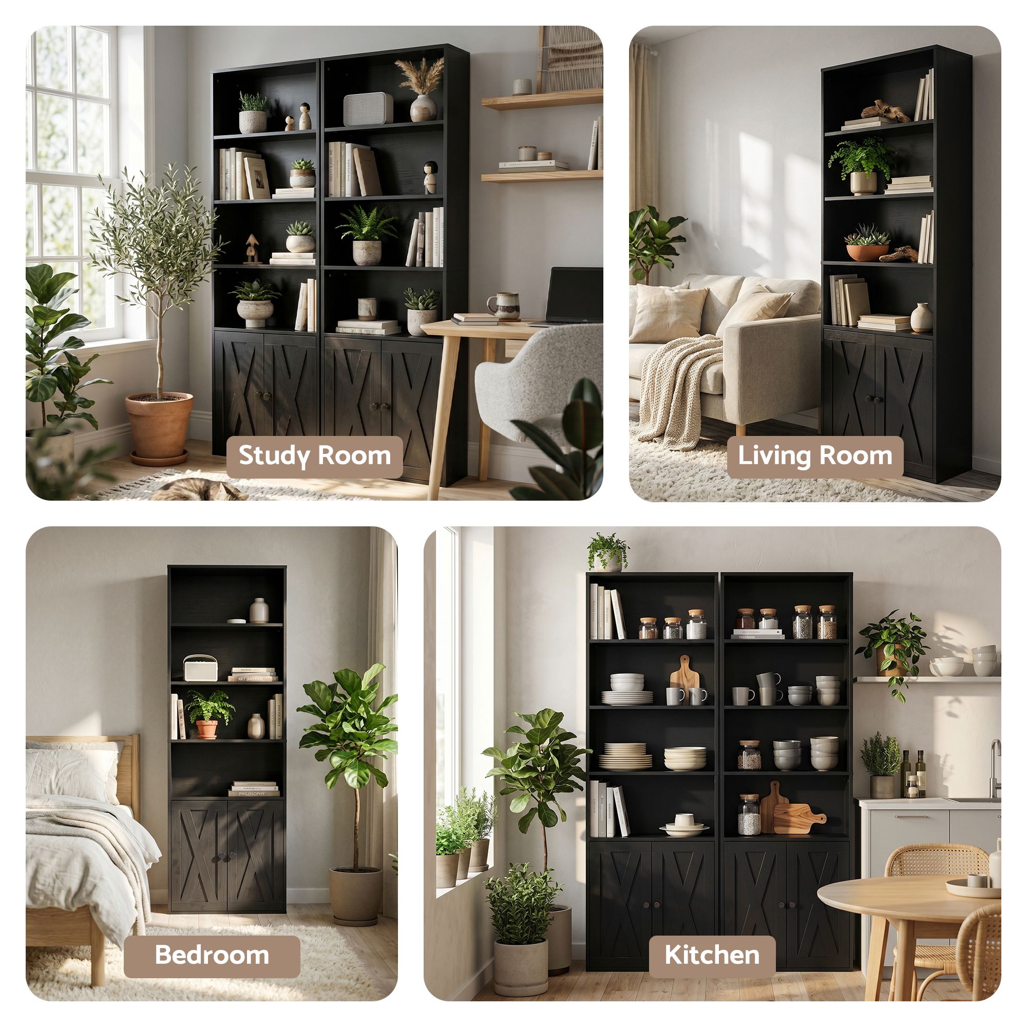 Artiss 6-Tier Bookshelf Display Cabinet Storage Black FUR-Z-BSHELF-6T-BK