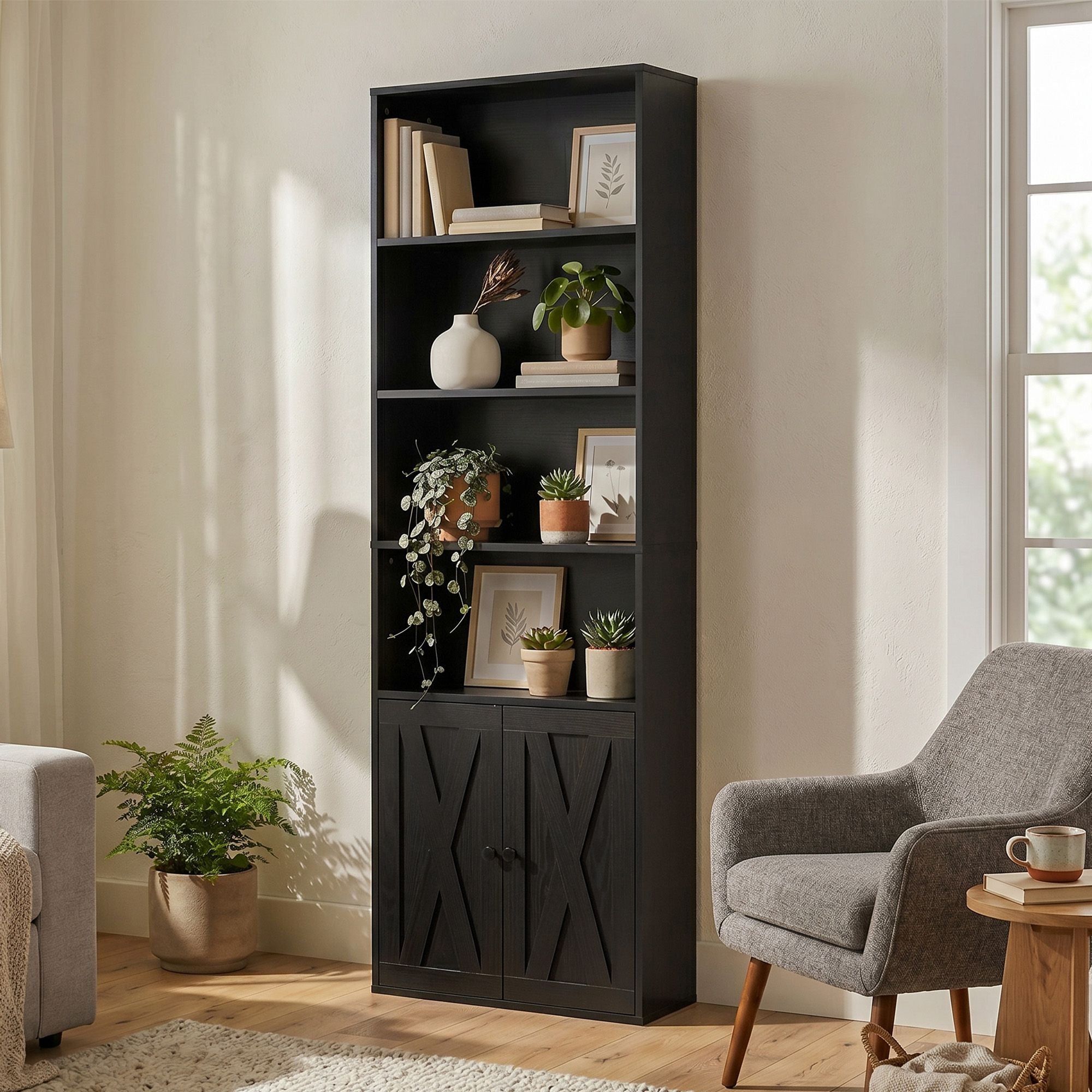 Artiss 6-Tier Bookshelf Display Cabinet Storage Black FUR-Z-BSHELF-6T-BK