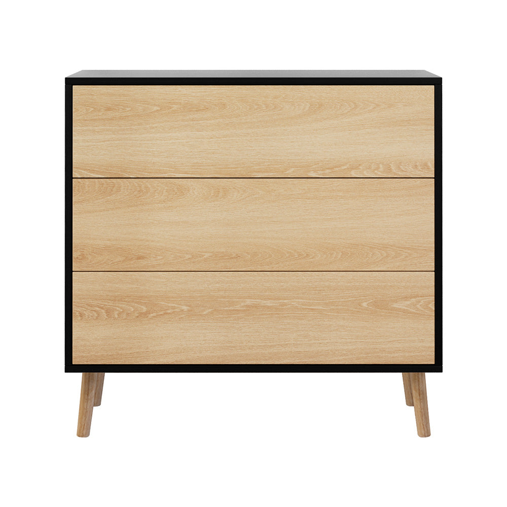 Artiss 3 Chest of Drawers Dresser Table Black&Pine FUR-Z-CDR-02-WDBK-AB