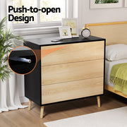 Artiss 3 Chest of Drawers Dresser Table Black&Pine FUR-Z-CDR-02-WDBK-AB