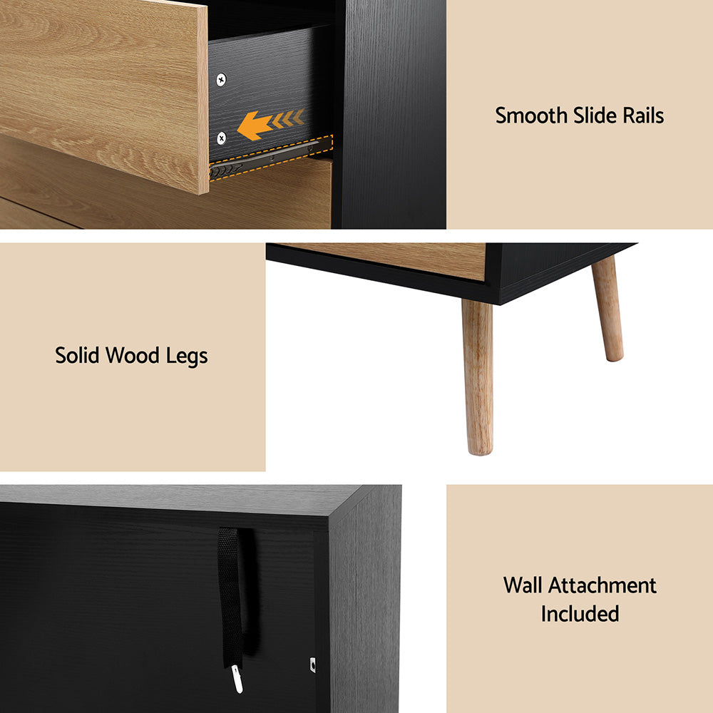 Artiss 3 Chest of Drawers Dresser Table Black&Pine FUR-Z-CDR-02-WDBK-AB