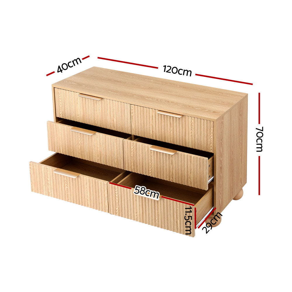 Artiss 6 Chest of Drawers Dresser Tallboy Pine FUR-Z-CDR-04-6D-WD-AB
