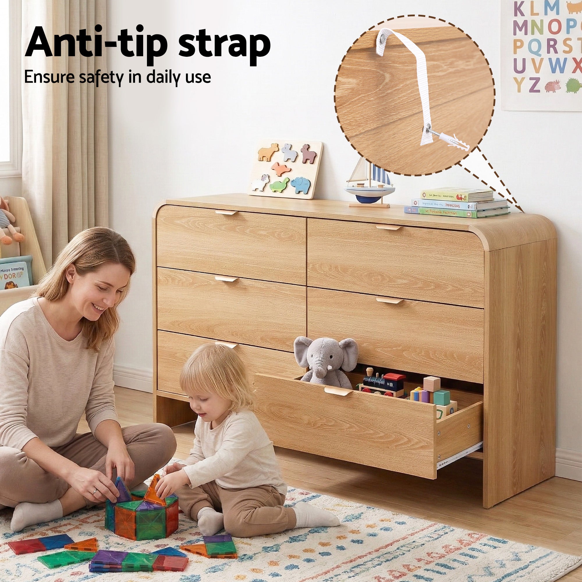 Artiss 6 Chest of Drawers Dresser Cabinet Pine FUR-Z-CDR-05-6D-WD-AB